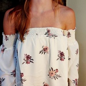 Ivory Floral Off Shoulder Blouse Large